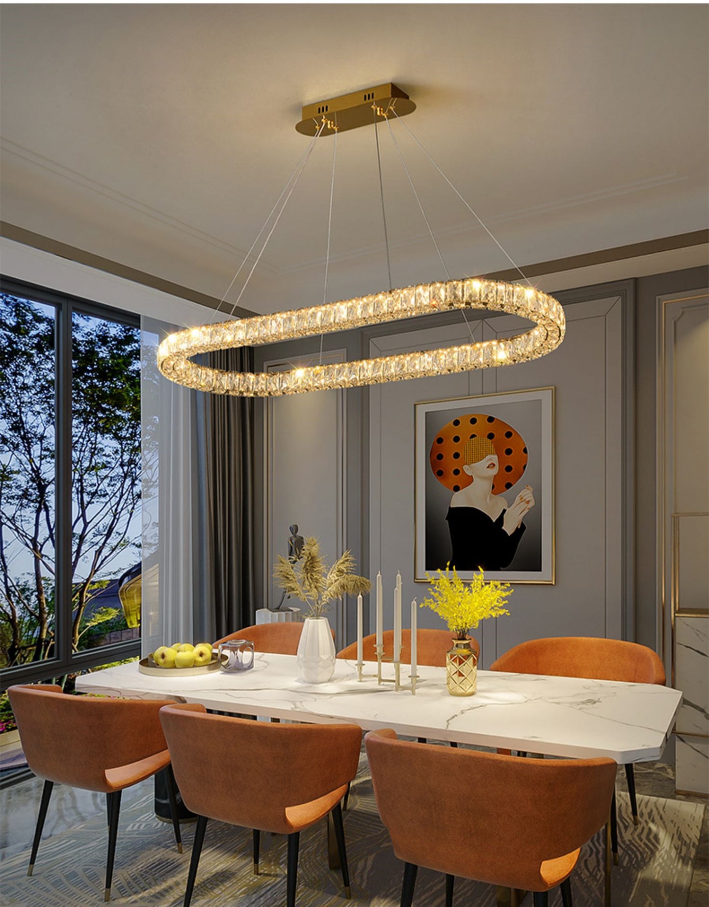 Rectangular Golden Crystal Modern Chandlier