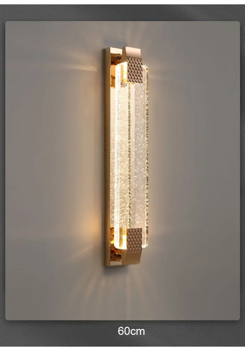 Led Straight Crystalled Golden Wall Light
