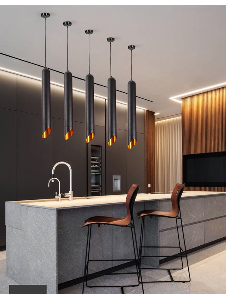 Geometric Straight Cylinderical Black Led Hanging Single Pandent
