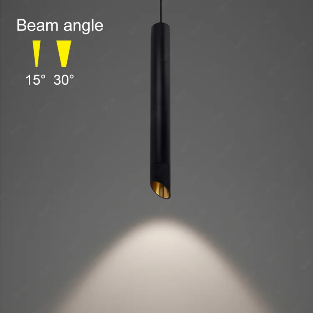 Geometric Straight Cylinderical Black Led Hanging Single Pandent
