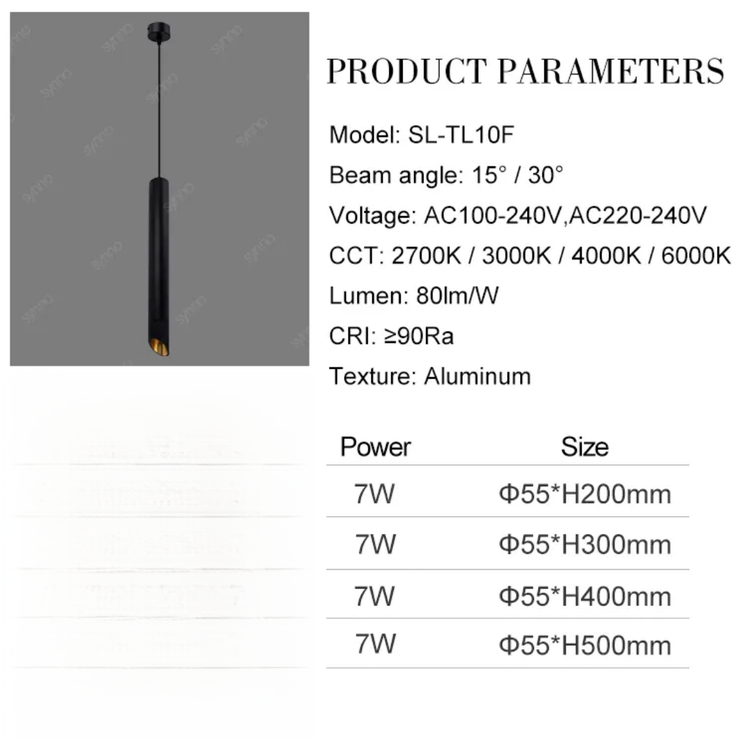 Geometric Straight Cylinderical Black Led Hanging Single Pandent