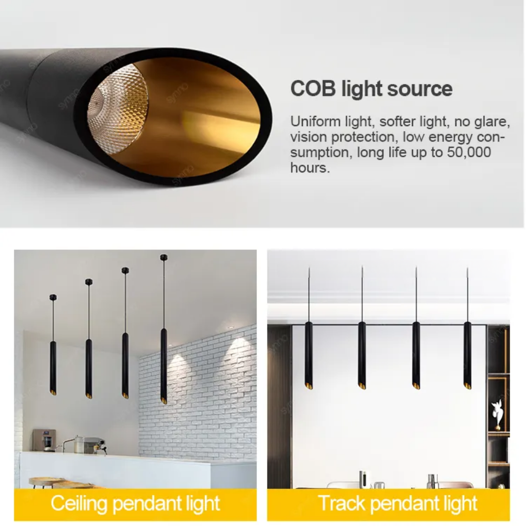 Geometric Straight Cylinderical Black Led Hanging Single Pandent