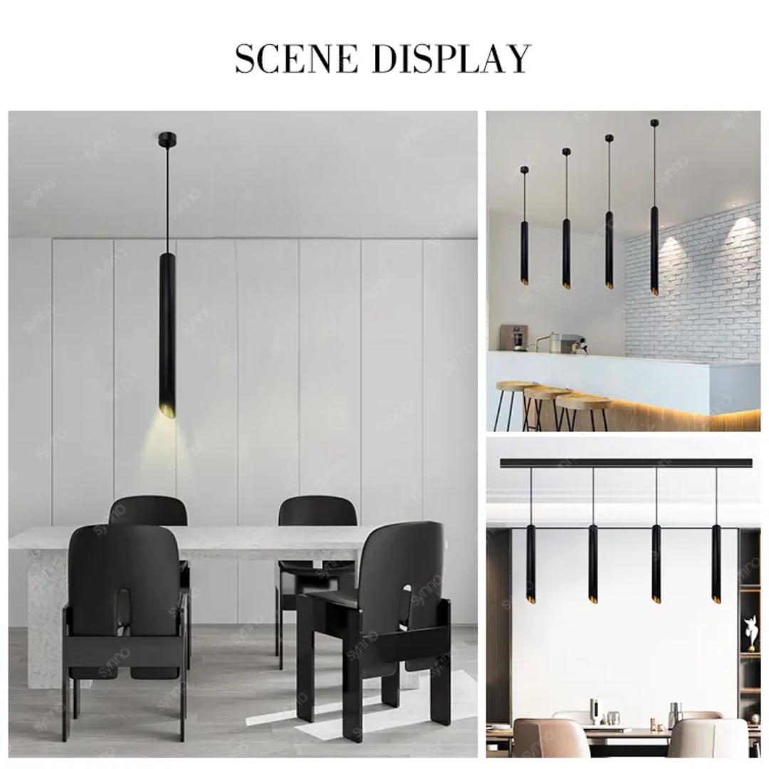 Geometric Straight Cylinderical Black Led Hanging Single Pandent