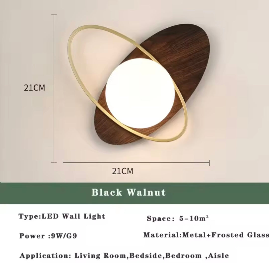 Led Walnut Rounded Oval Wall Lamp