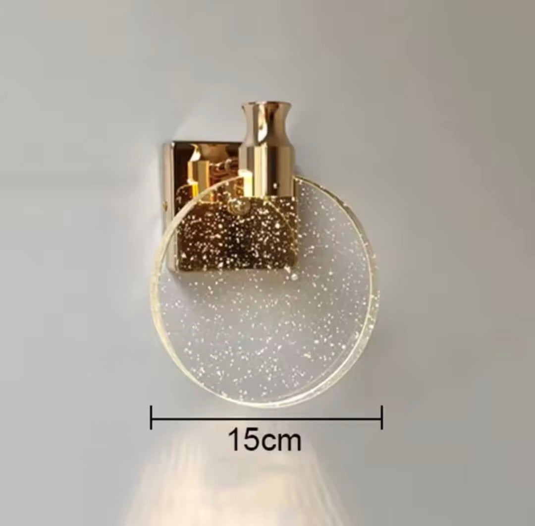 Rounded Crystal Golden Metallic Wall Light