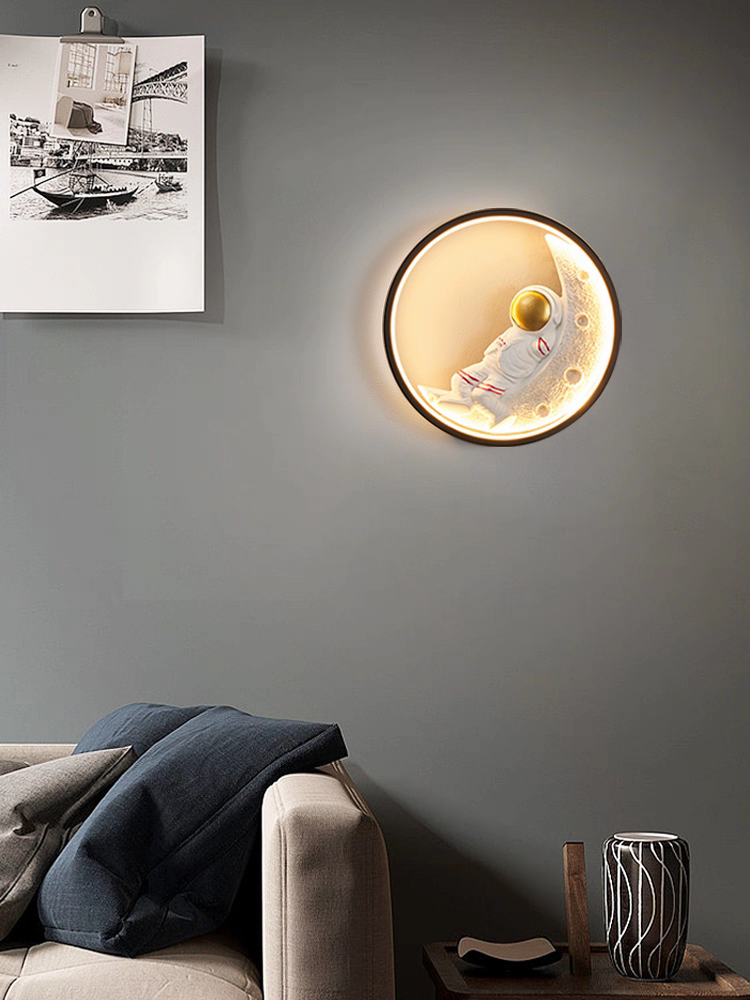 Nordic Astronaut Black Golden Round Led Walllight