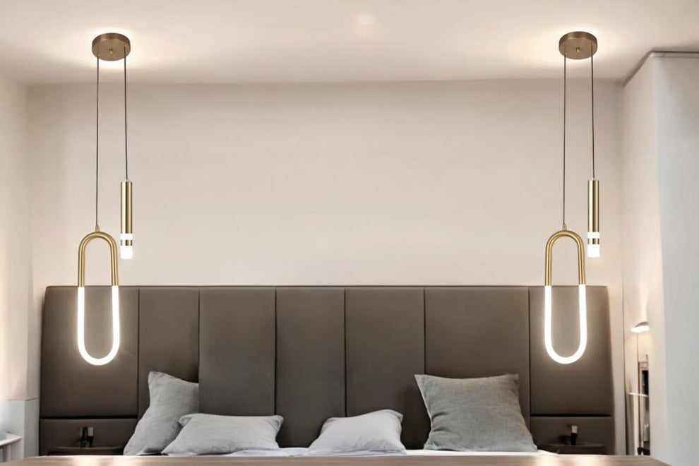 Modern Geometric Twin Golden Hanging Lamp