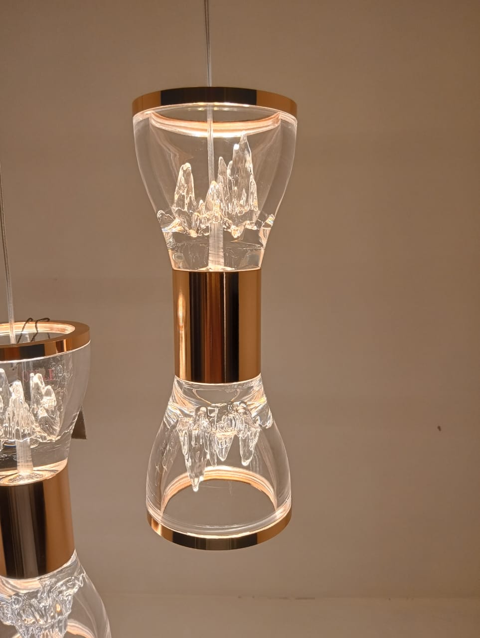 Minimistic Double Crystal Golden Led Warm Pandent Light