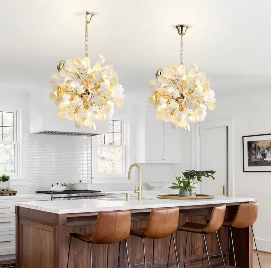 Nordic Golden White Leaf Crystal Led Chandlier Light