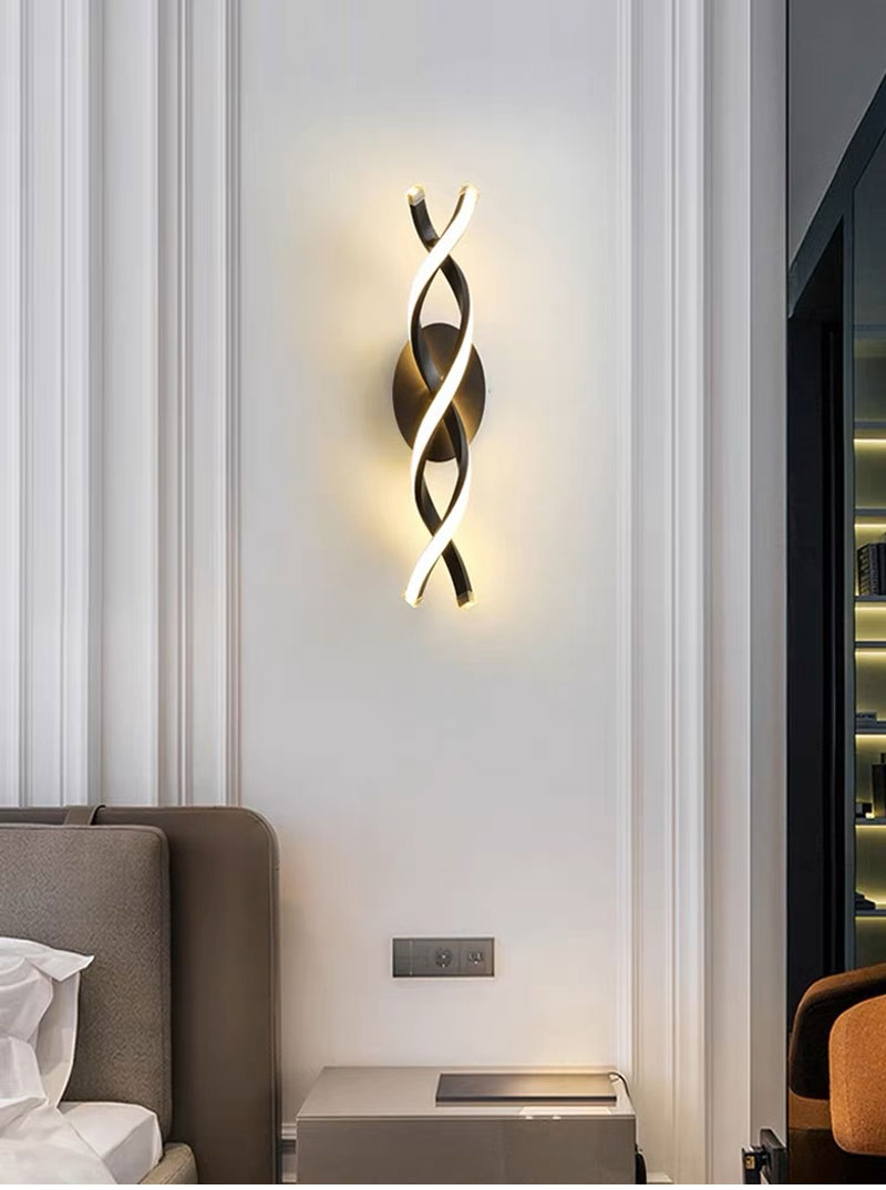 Double Spiral Modern Black Led Walllight
