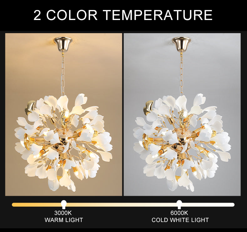 Nordic Golden White Leaf Crystal Led Chandlier Light
