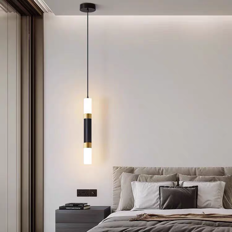 Straight Cylinderical Black Led Hanging Single Pandent