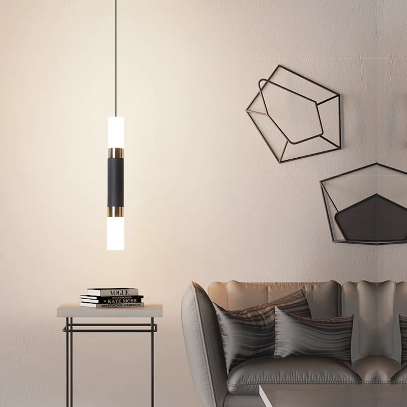 Straight Cylinderical Black Led Hanging Single Pandent