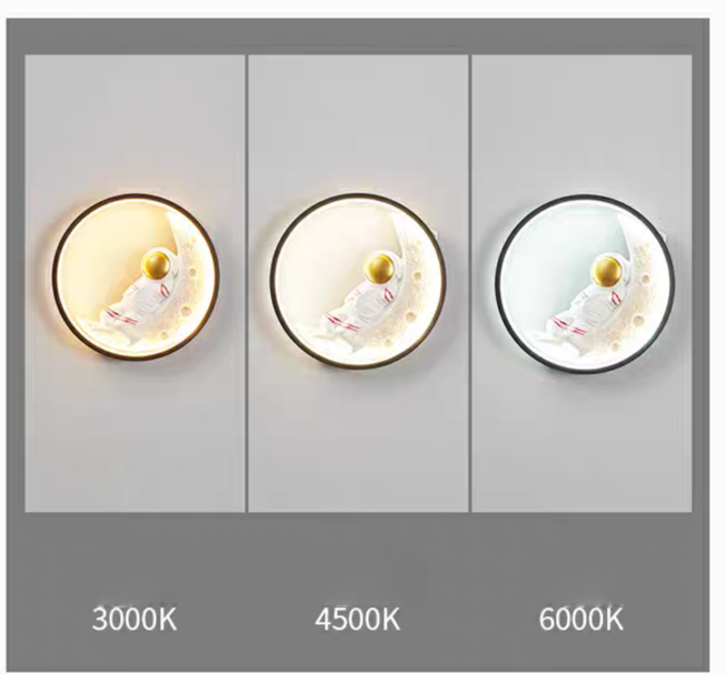 Nordic Astronaut Black Golden Round Led Walllight