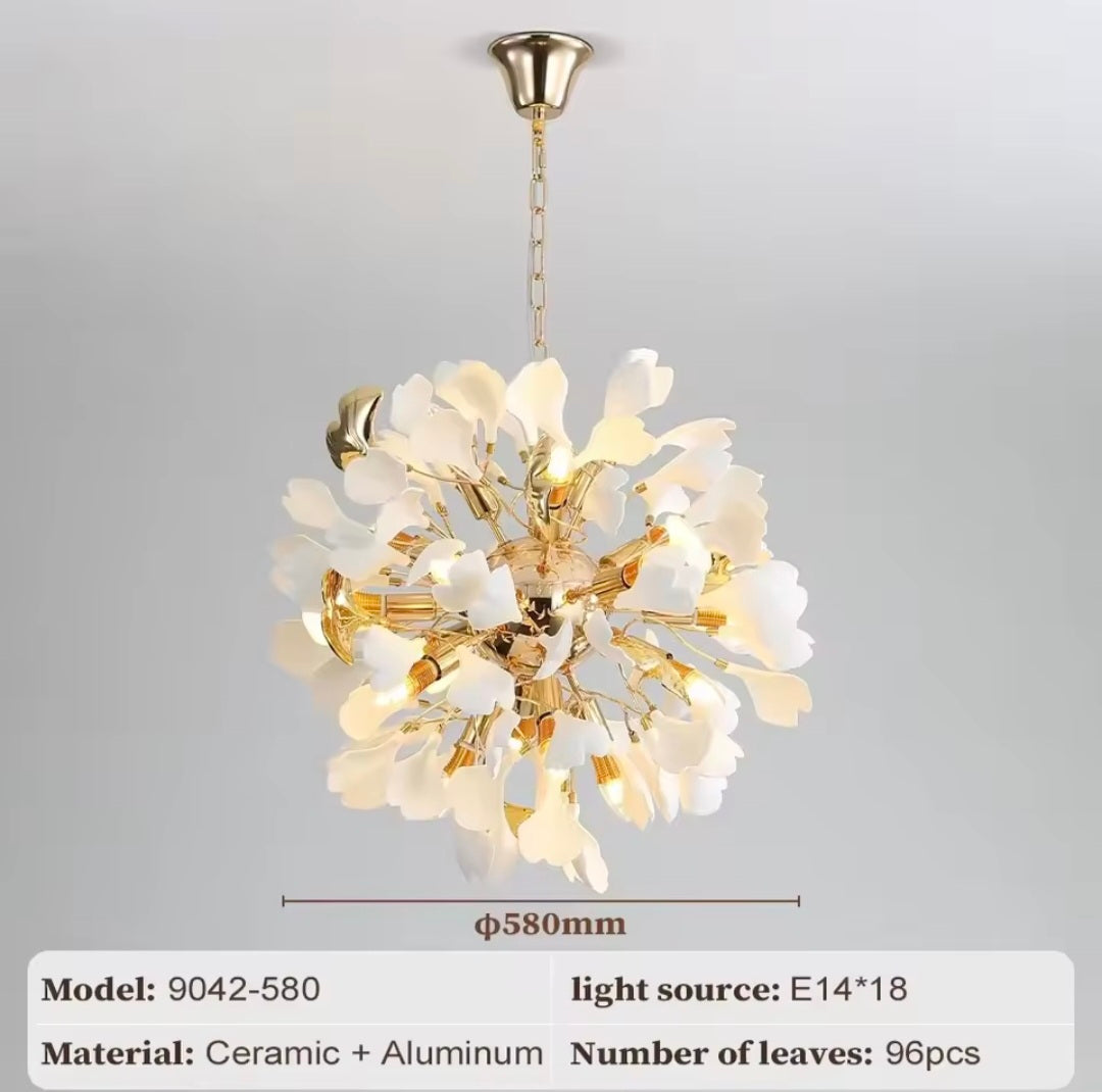 Nordic Golden White Leaf Crystal Led Chandlier Light