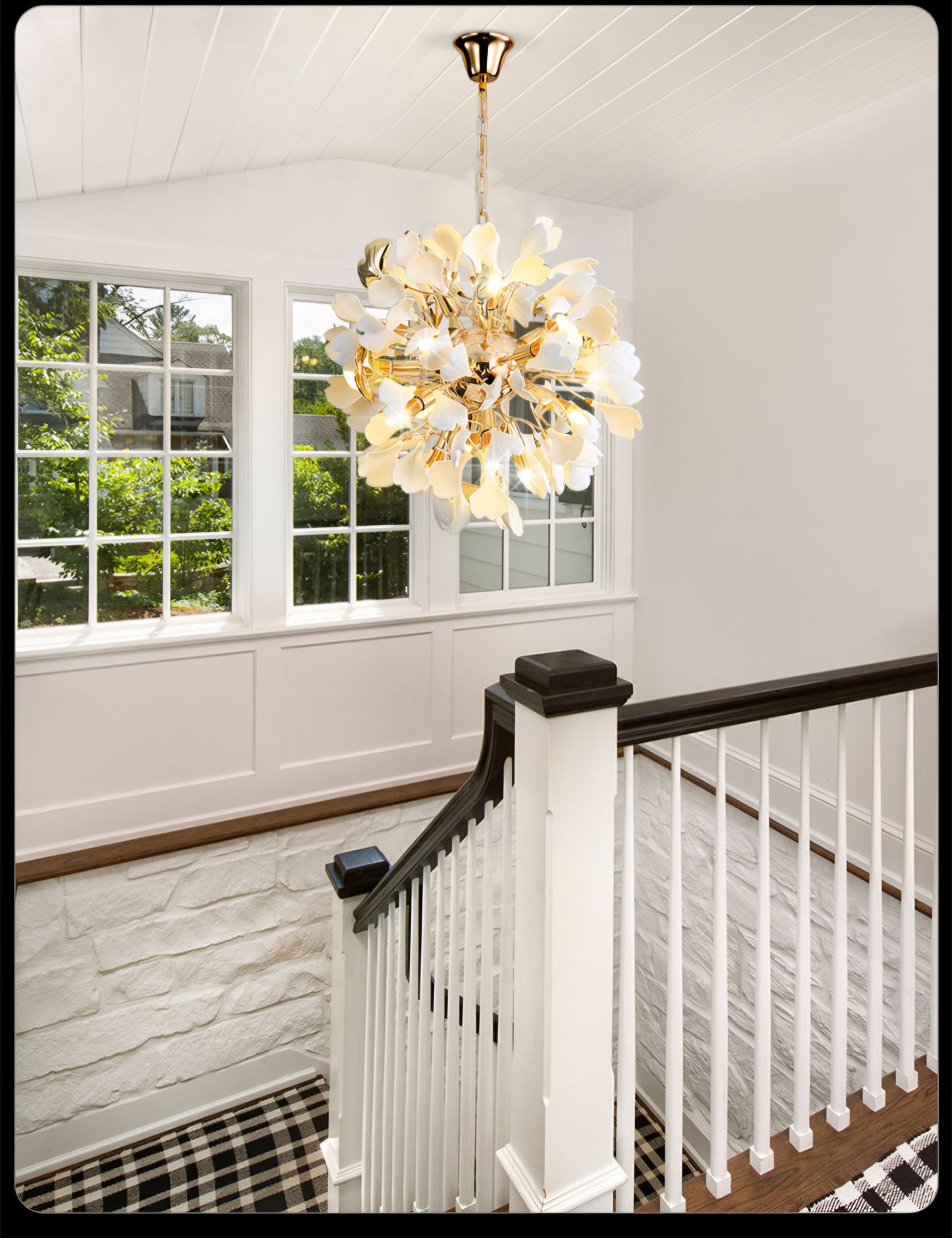 Nordic Golden White Leaf Crystal Led Chandlier Light