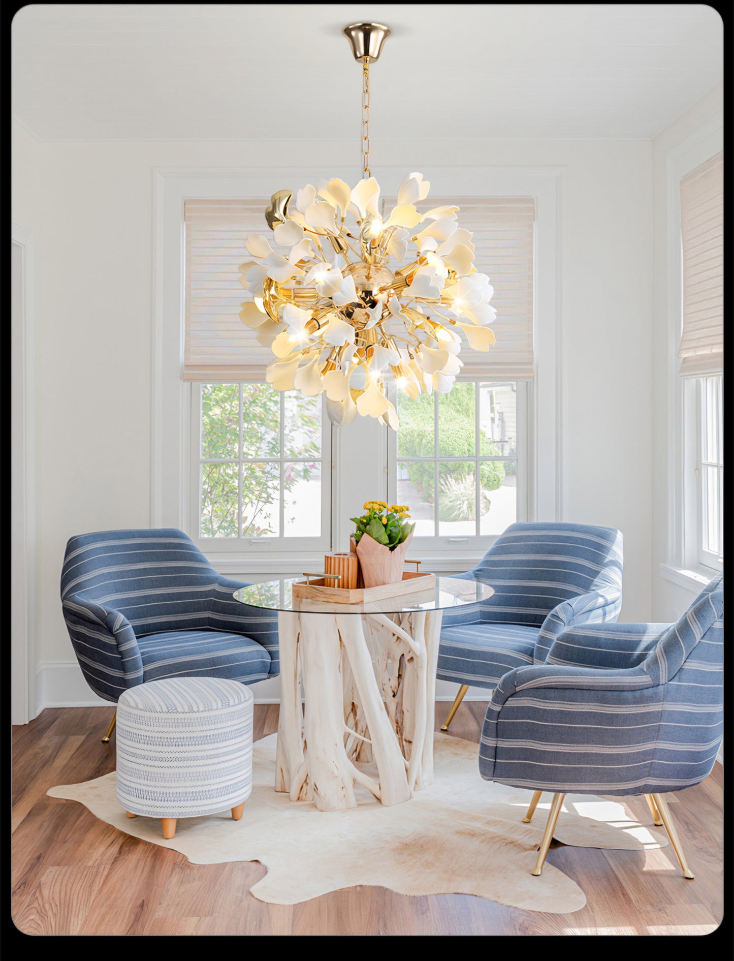 Nordic Golden White Leaf Crystal Led Chandlier Light