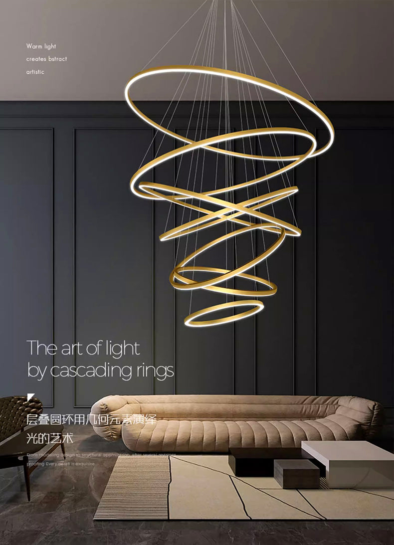 Chromatic Led 6 Rings Golden Modern Chandlier