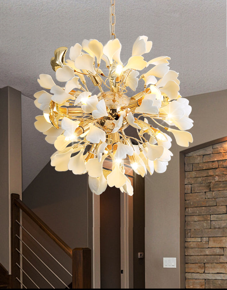 Nordic Golden White Leaf Crystal Led Chandlier Light