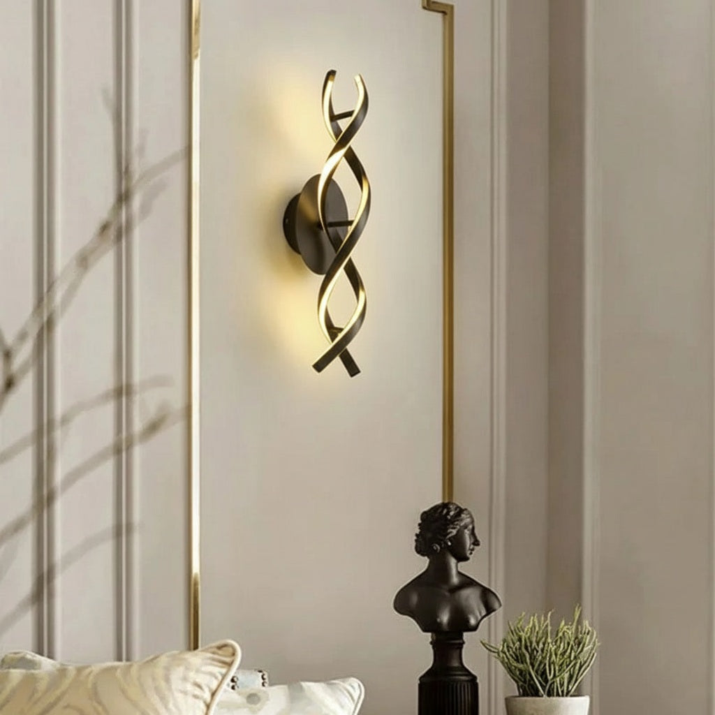 Double Spiral Modern Black Led Walllight