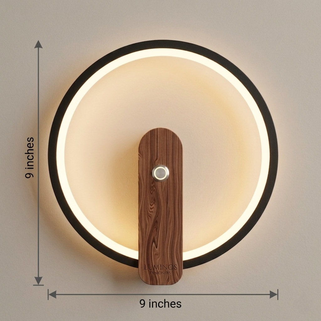 Rounded Wooden Push Button Side Table Led Wall Lamp