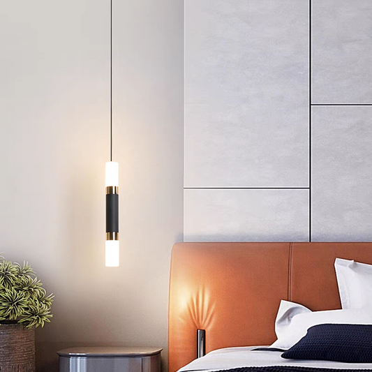 Straight Cylinderical Black Led Hanging Single Pandent