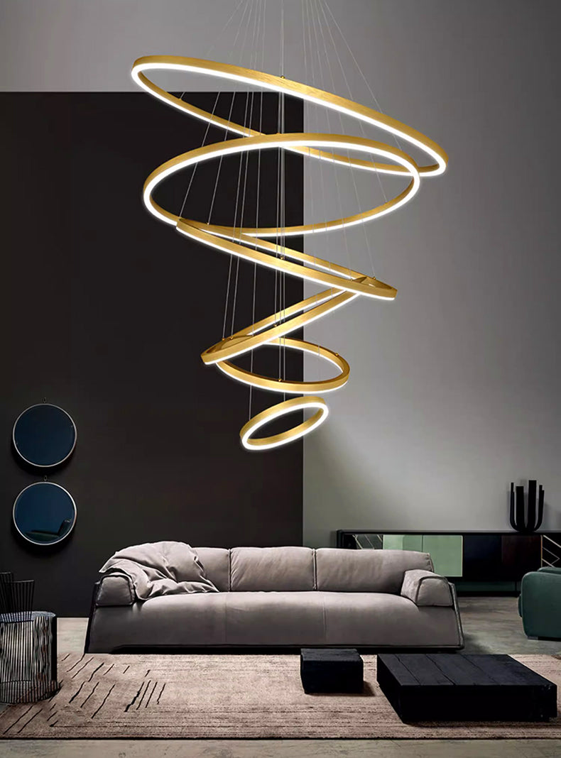 Chromatic Led 6 Rings Golden Modern Chandlier