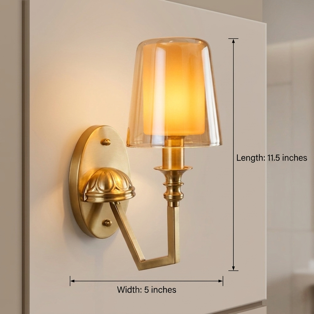 Metallic Lamp Glass Golden Walllight