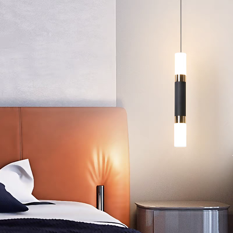 Straight Cylinderical Black Led Hanging Single Pandent