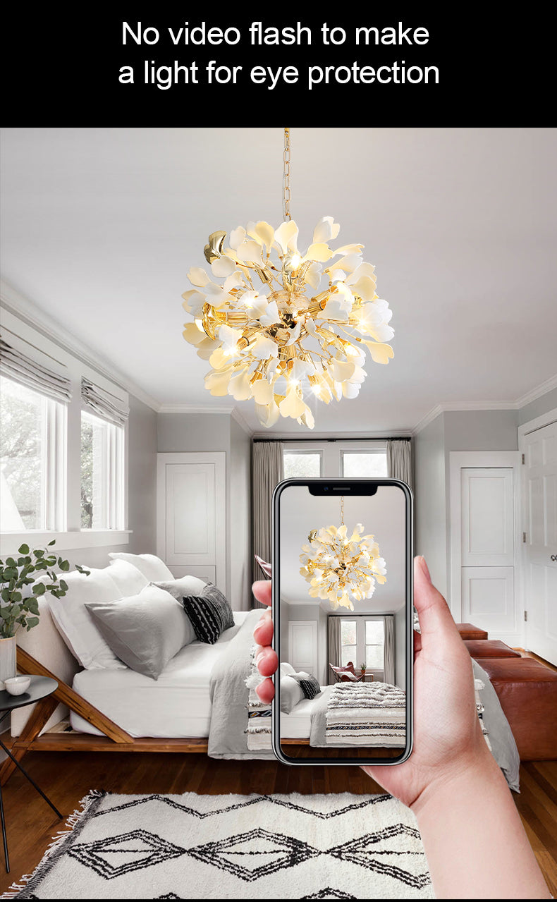 Nordic Golden White Leaf Crystal Led Chandlier Light