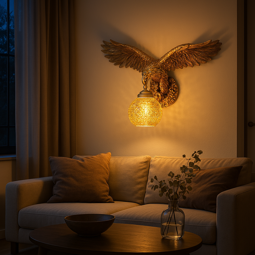 Metallic Eagle Scripted Wall Lamp