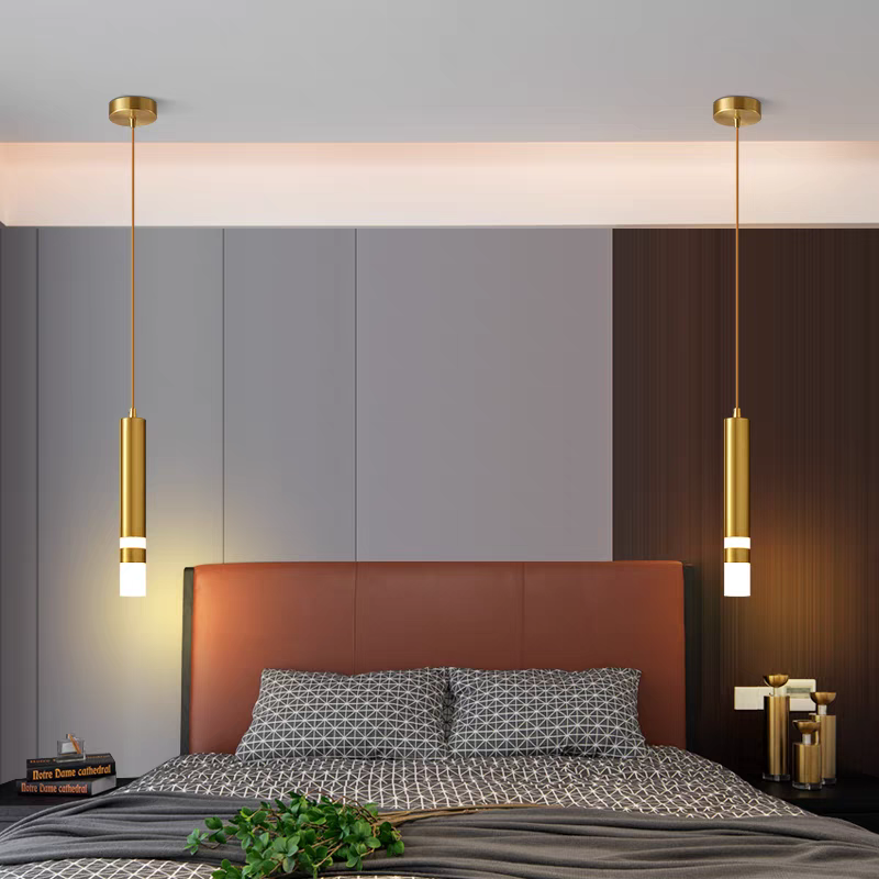 Straight Cylinderical Golden Led Hanging Single Pandent