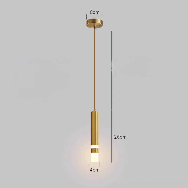 Straight Cylinderical Golden Led Hanging Single Pandent