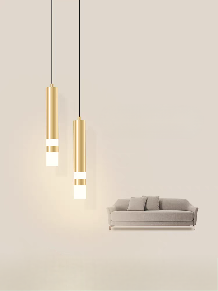Straight Cylinderical Golden Led Hanging Single Pandent