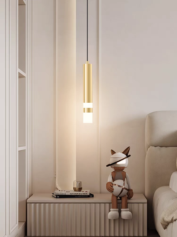 Straight Cylinderical Golden Led Hanging Single Pandent
