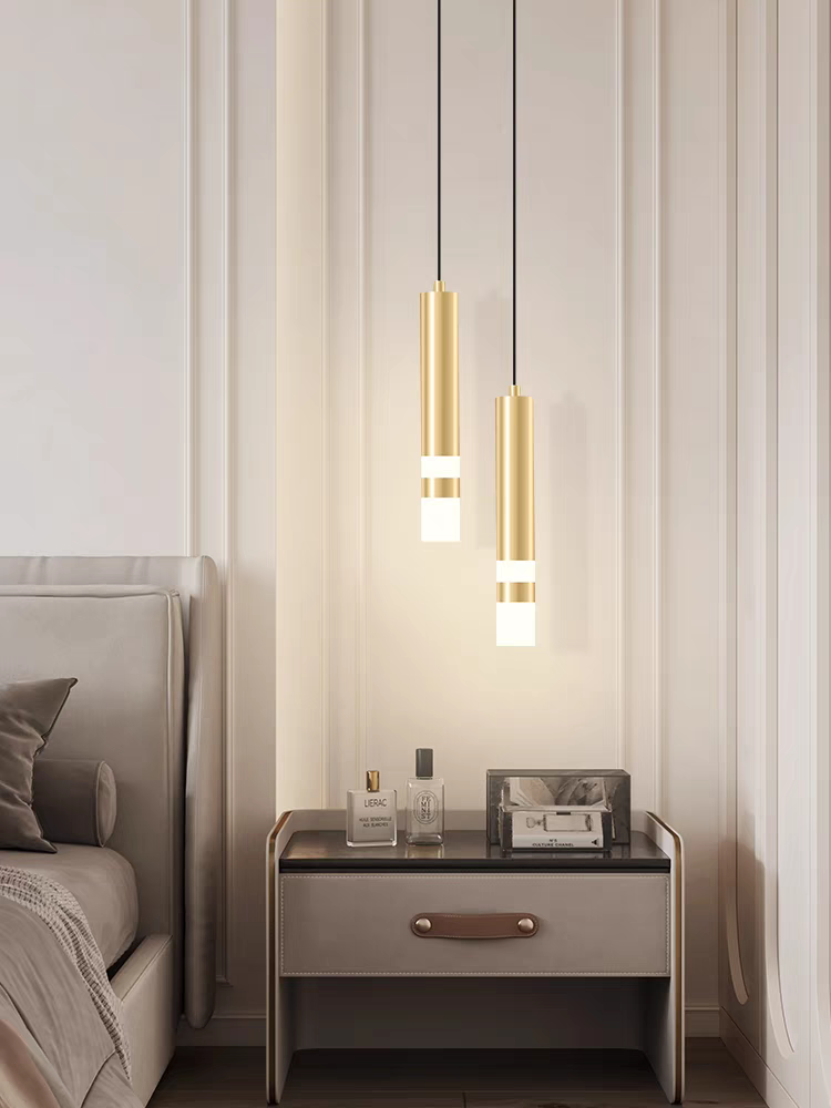 Straight Cylinderical Golden Led Hanging Single Pandent
