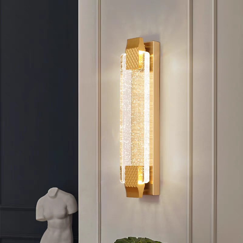 Led Straight Crystalled Golden Wall Light