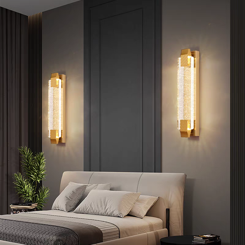 Led Straight Crystalled Golden Wall Light