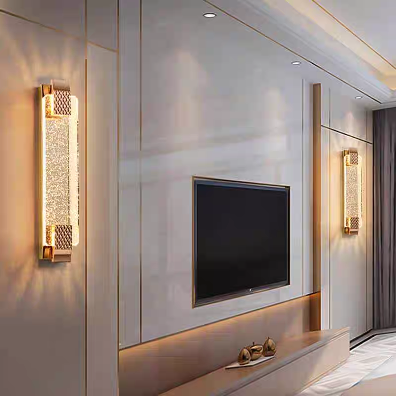 Led Straight Crystalled Golden Wall Light