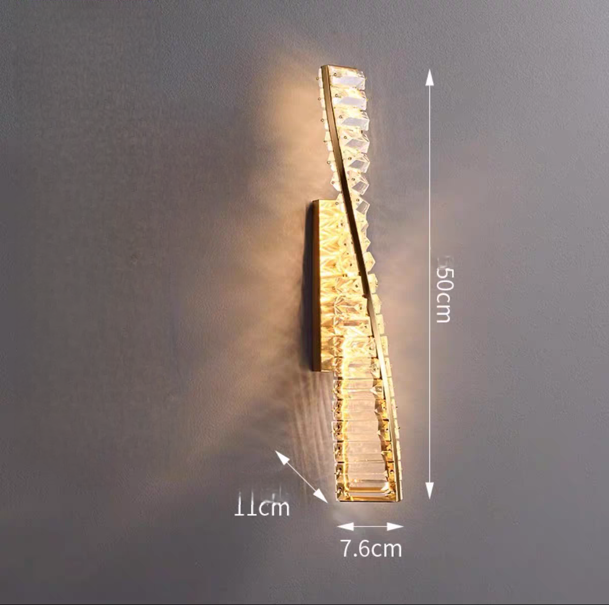Led Straight Crystal Golden Wall Light