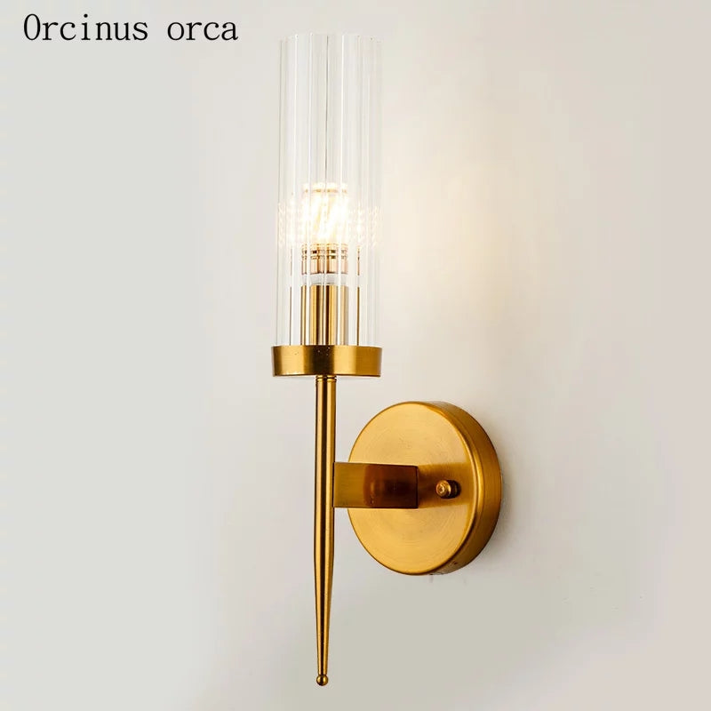 Glass Brass Golden Single Walllight