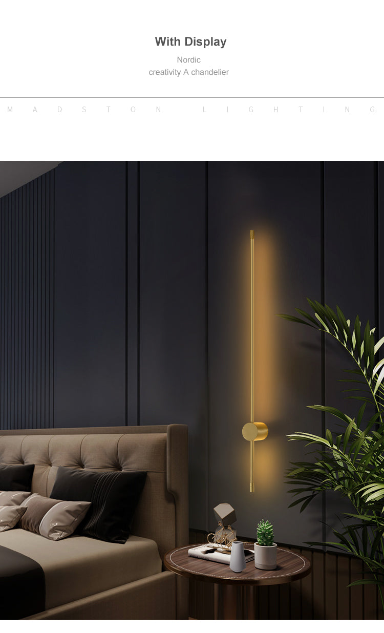 Led Straight Golden Wall Light Round Base