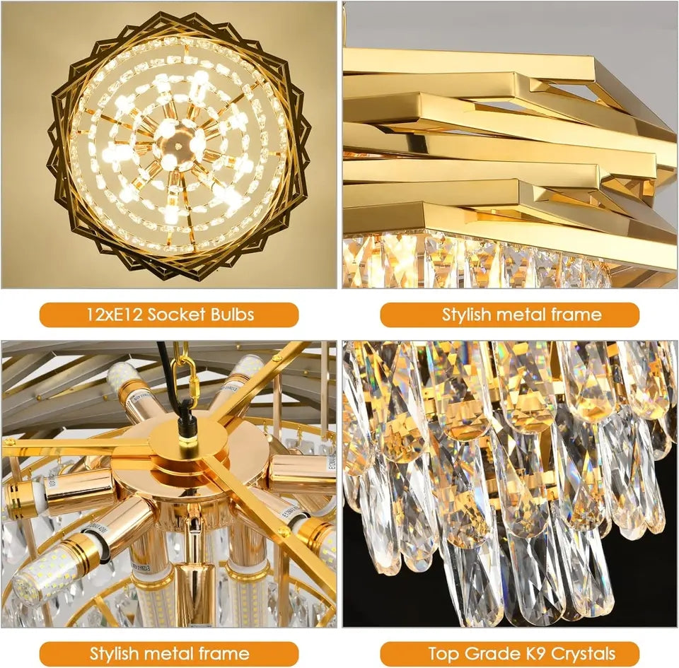 Golden K9 Crystals Modern Chandlier