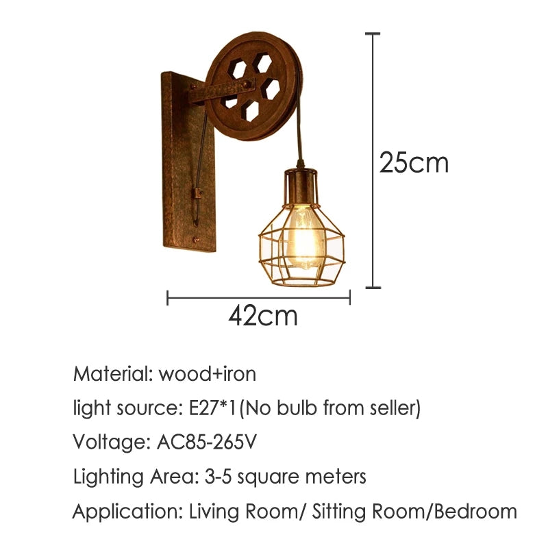 Vintage Style Pulley Wheel Retro Walllight