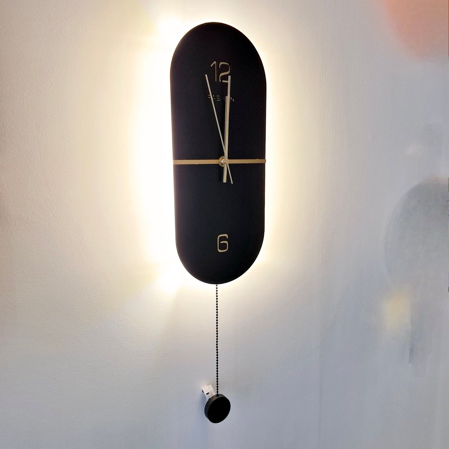 Black Clock Styled Back Light Led Wall Lamp