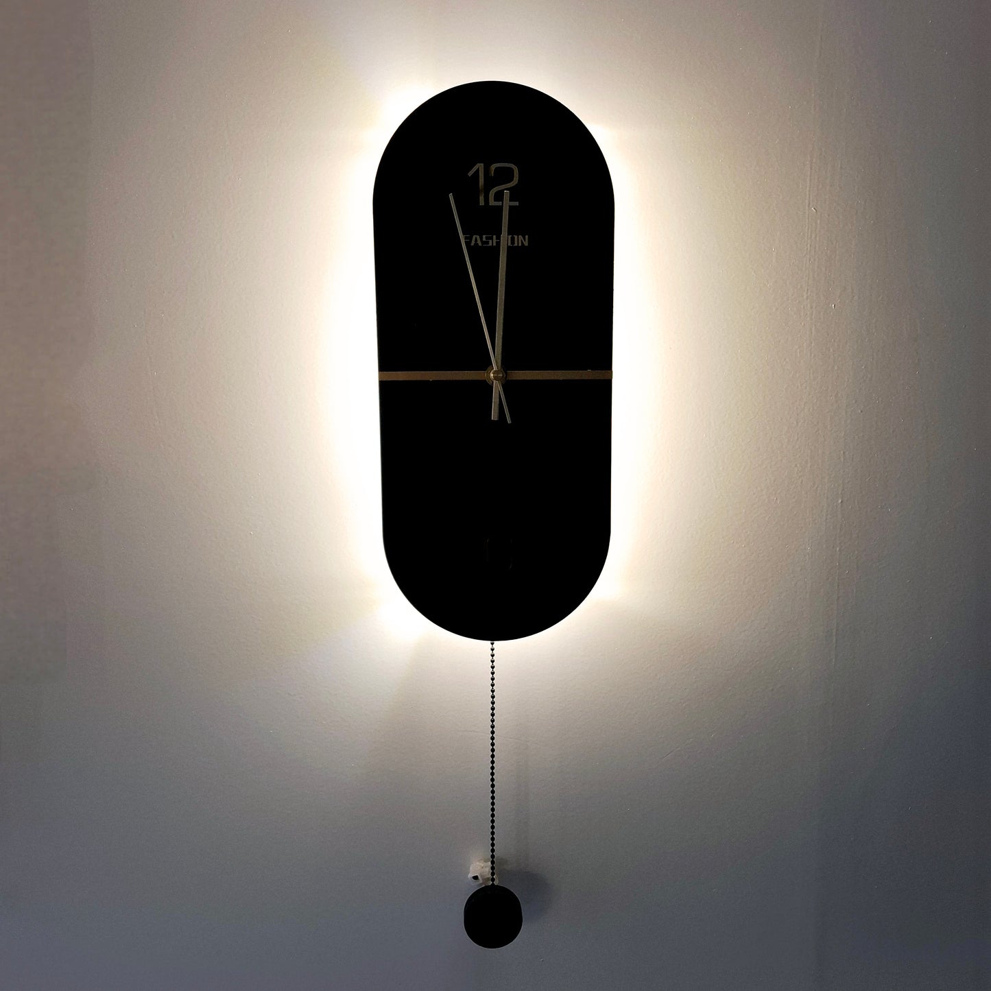 Black Clock Styled Back Light Led Wall Lamp