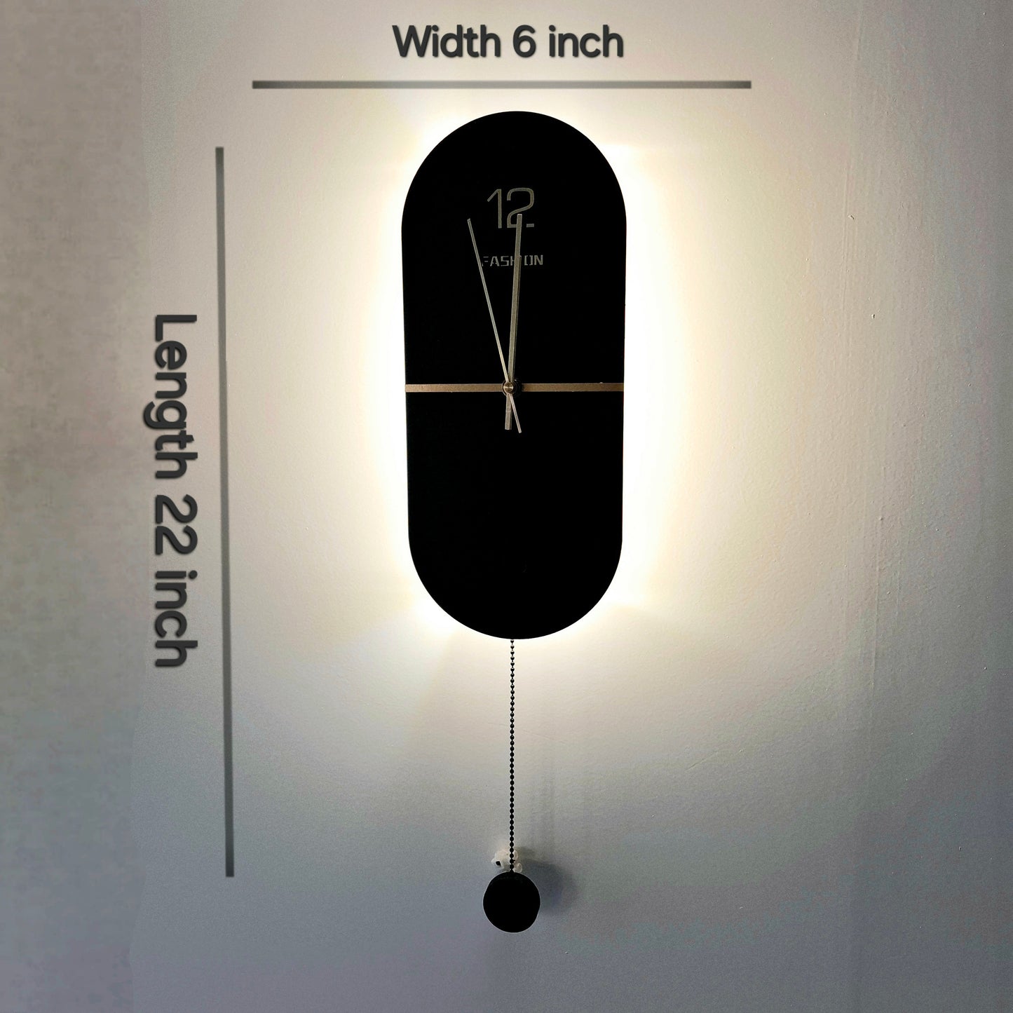 Black Clock Styled Back Light Led Wall Lamp