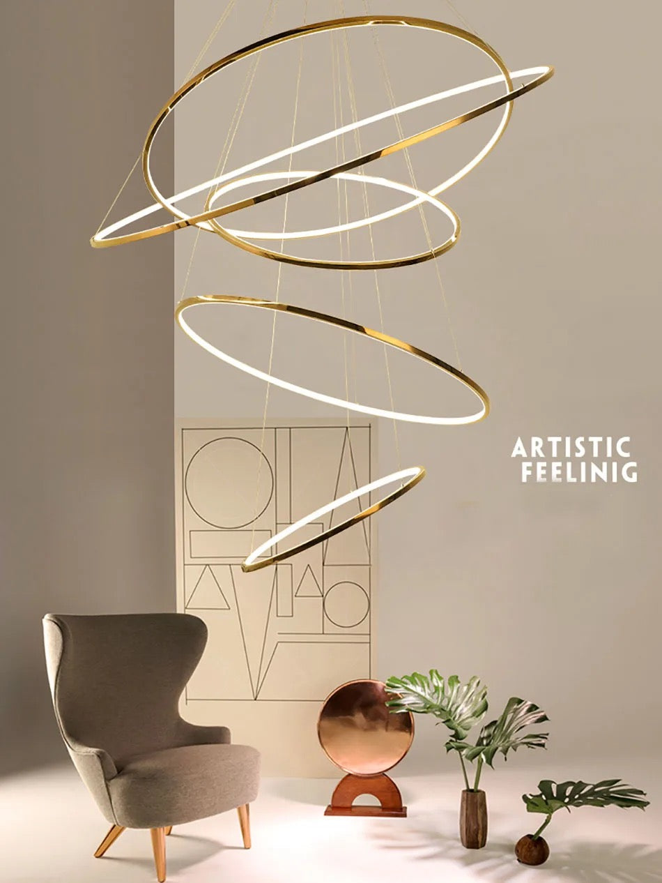 Artistic Led 5 Rings Golden Modern Chandlier