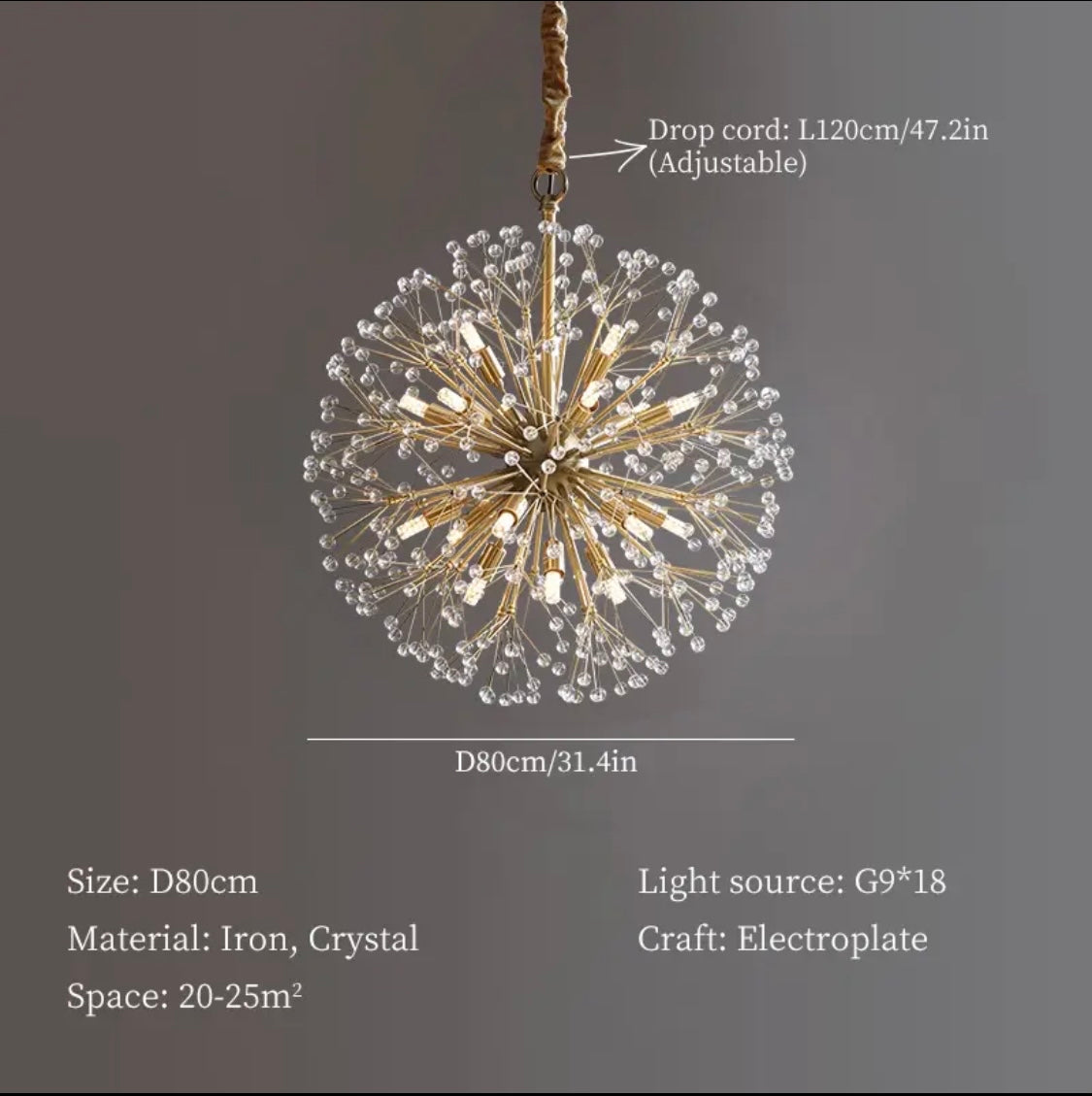 Rounded Crystal Golden Modern Chandlier