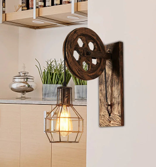 Vintage Style Pulley Wheel Retro Walllight